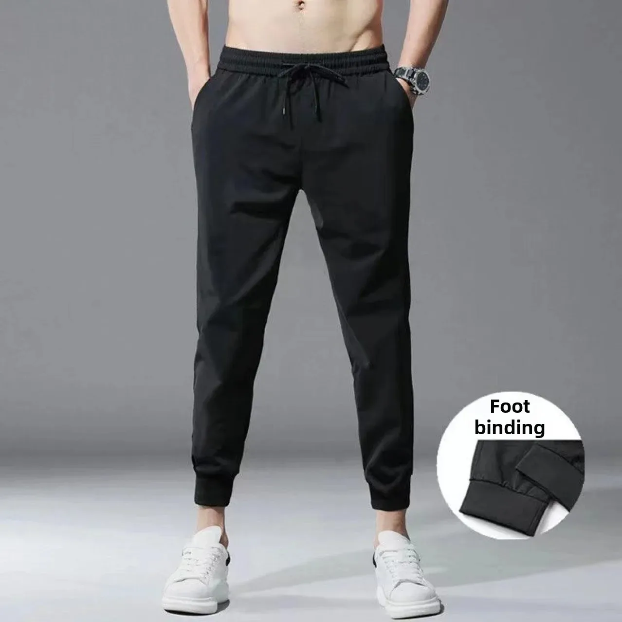 Summer Men's Lightweight Solid Color Casual Pants Student Trendy Korean Style Slim Fit Small Footwear Men's Wear