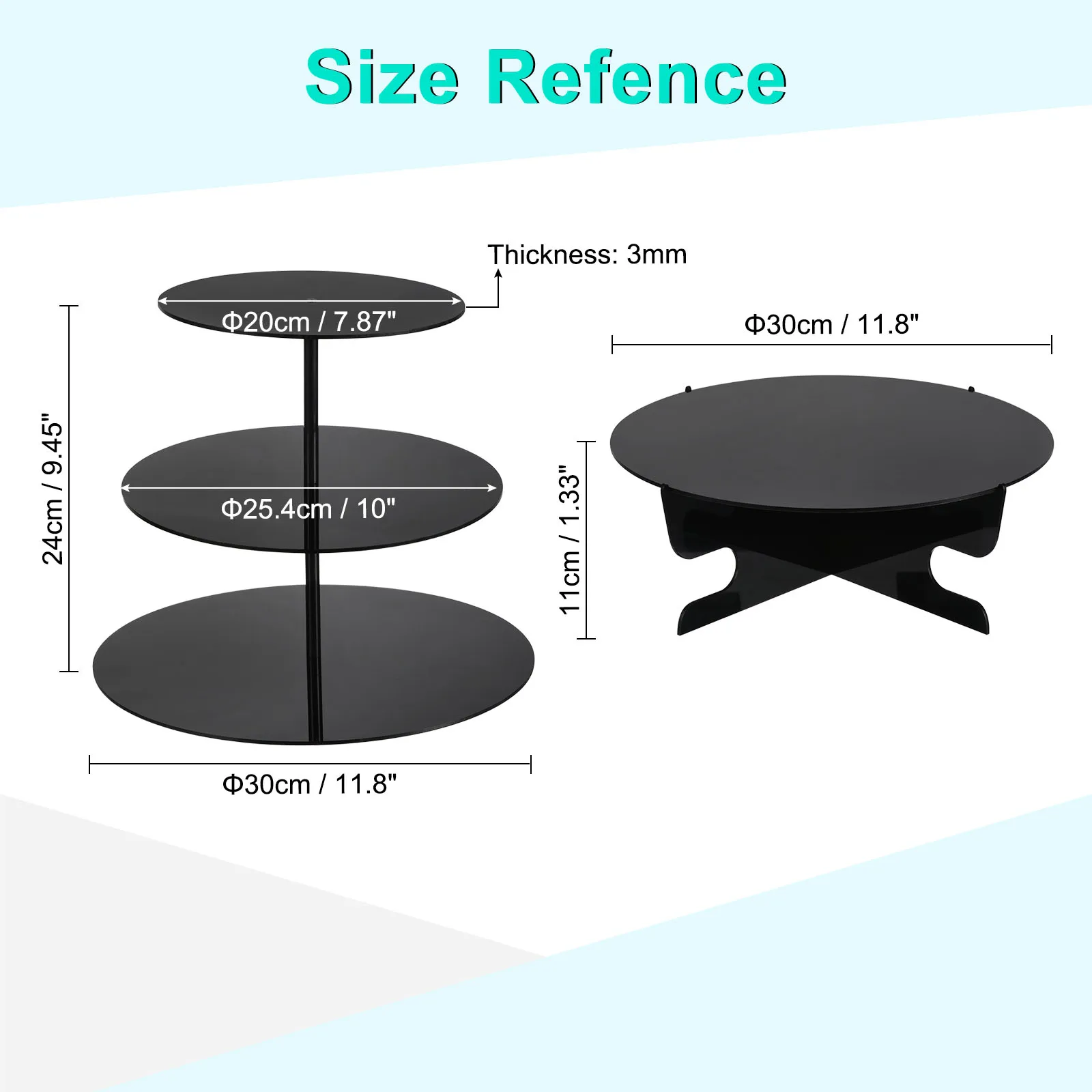 1/3 Tier Round Acrylic Cake Display Stand Set Roundness Cupcake Display Stand for Dessert Wedding Birthday Party Clear/Black