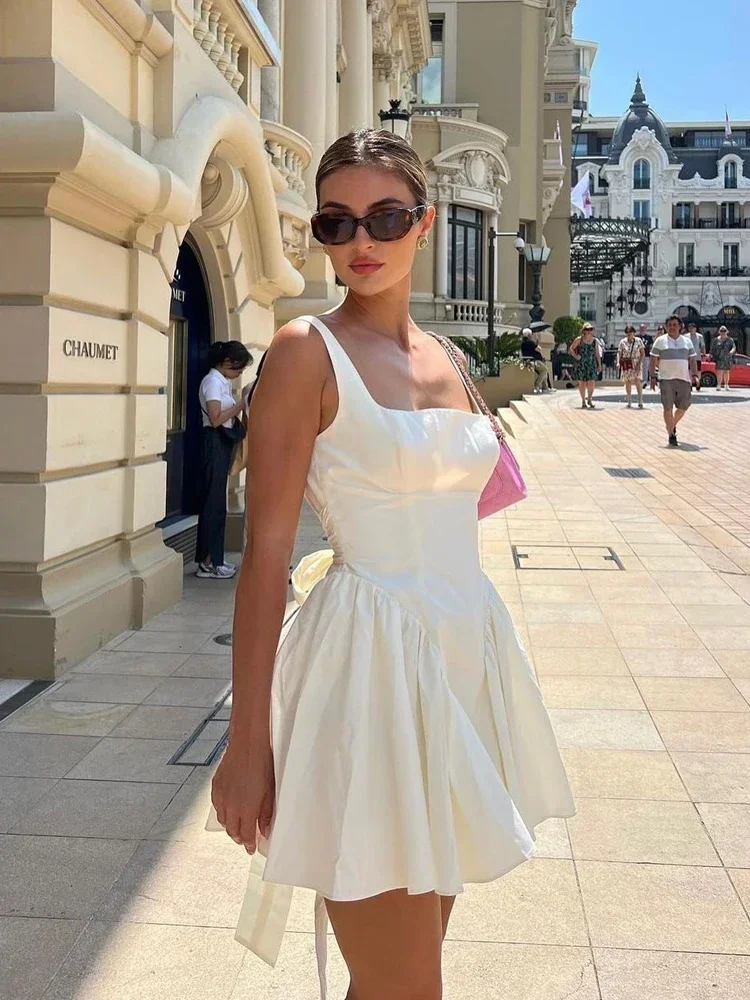 Mingmingxi Summer Mini Backless A Line Dress Sexy White Big Bow Dress Casual Women Birthday Holiday Dress New Arrivals