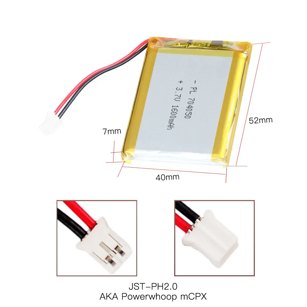 3.7V 1600mAh 704050 بطارية ليثيوم بوليمر قابلة للشحن طول 52 مللي متر