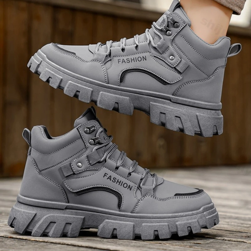 

Men's Short Boots 2025 Autumn Winter New Outdoor Non Slip Lace Up Work Shoes Wear Resistant Comfort Height Increase Casual Shoes