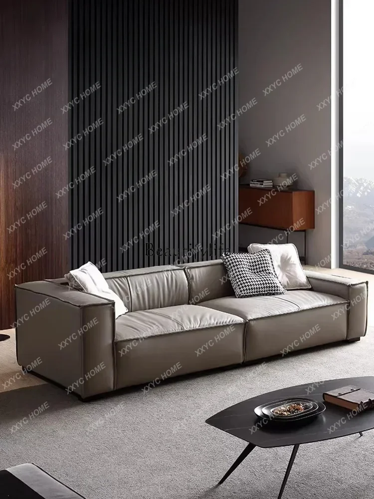 

Кожаный диван, итальянский минималистичный тканевый диван для гостиной, прямой ряд, кожаные скандинавские блоки тофу
