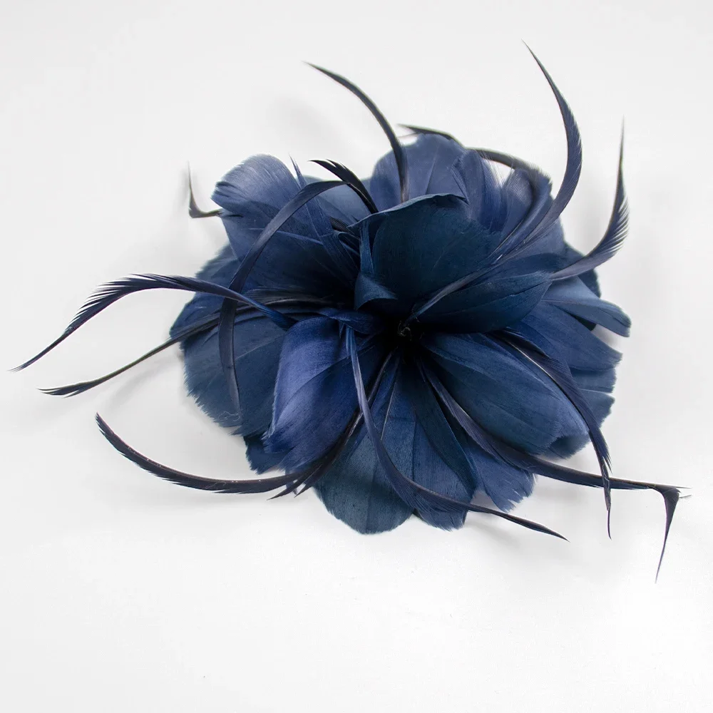 الأزرق الداكن ريشة زهرة مشبك شعر خوذة الزفاف بروش لحفل الزفاف التصوير الفوتوغرافي أداء الصدار باقة التبعي #2