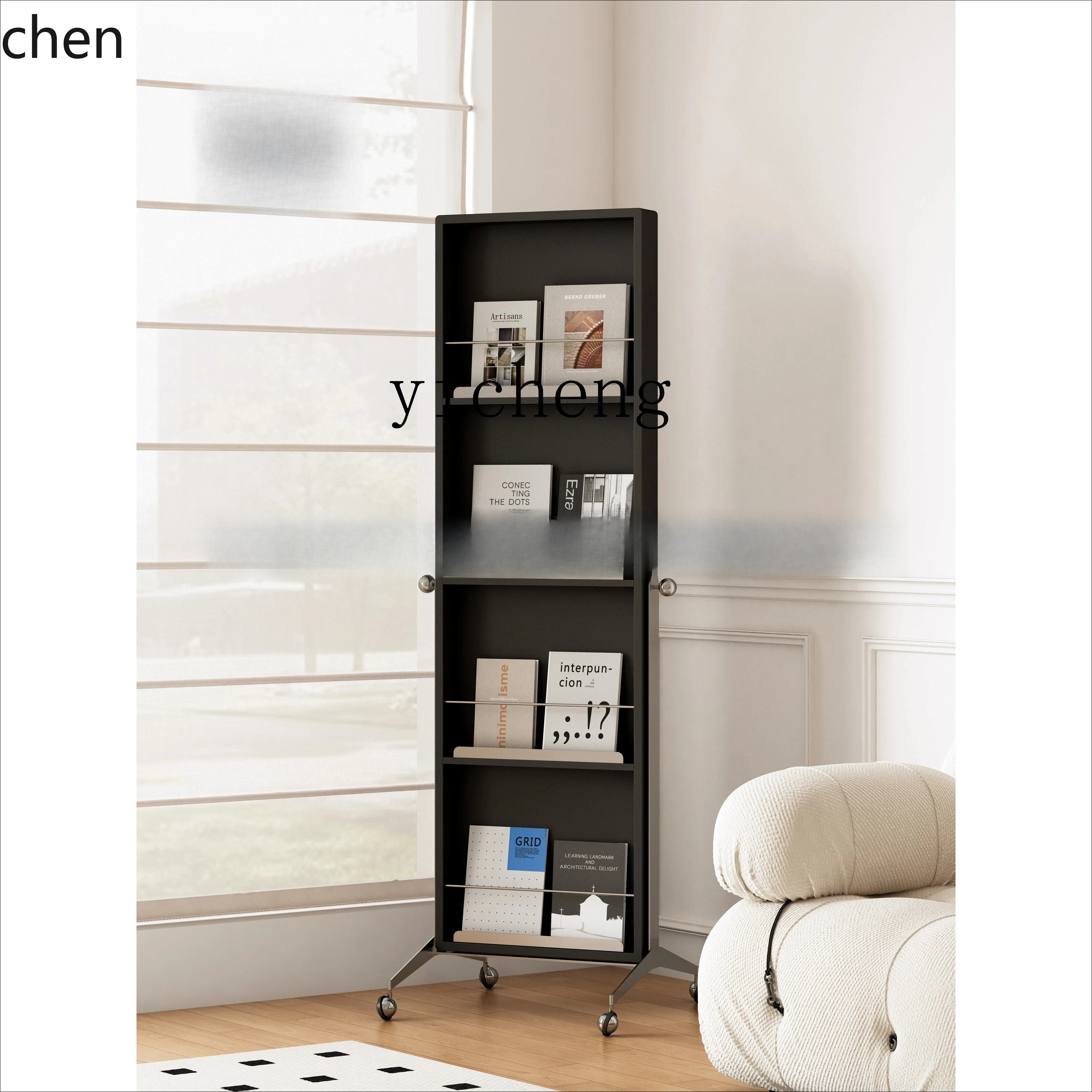 a6.25 solid wood magazine rack movable full-body mirror small apartment simple full-length mirror book and newspaper rack