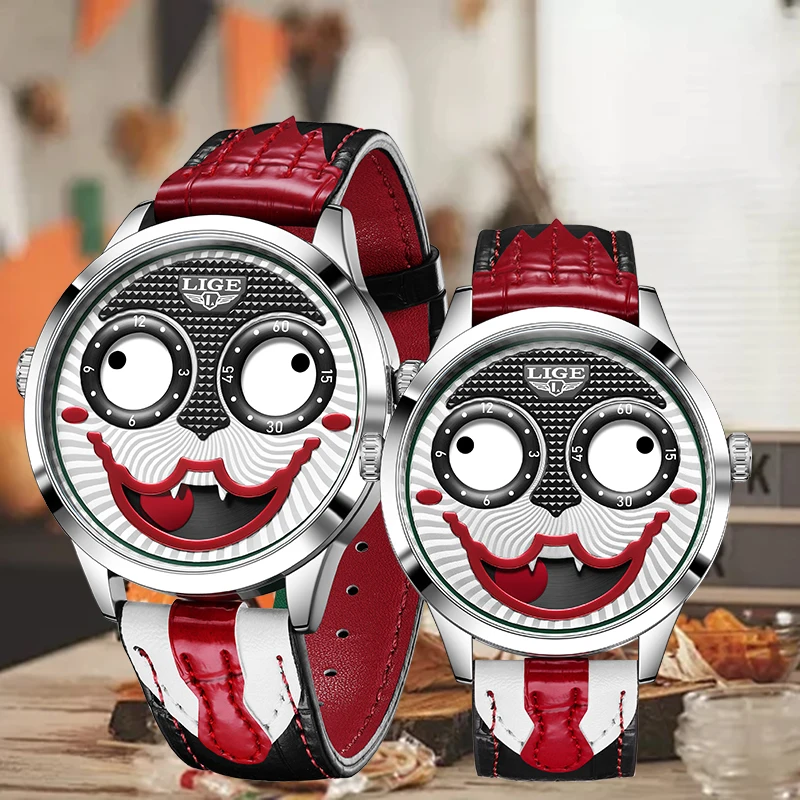 

LIGE Simple Fashion Couple Watch Luxury Waterproof Luminous Watches for Lover Date Men‘s and Women's Wristwatch Halloween Gifts