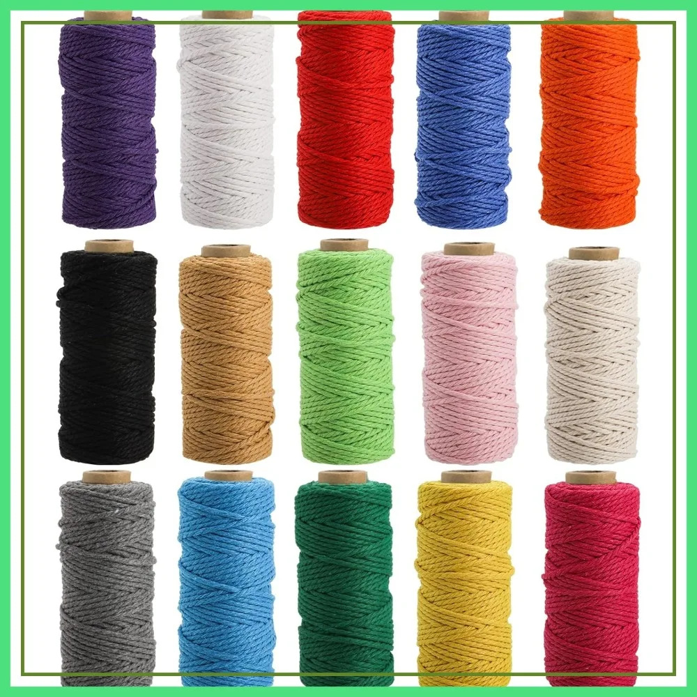 

15 Rolls Macrame Cord, 2mm x 480 Yards Natural Cotton Twine, 3 Strand Twisted Soft Rope for Wall Hanging, Plant Hangers, Crafts, Knitting