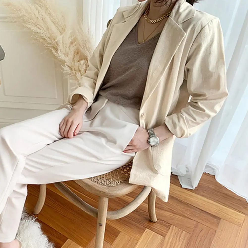 سترة غير رسمية بأزرار من القطن والكتان للسيدات لربيع وصيف 2025 ملابس نسائية جديدة فضفاضة وأكمام طويلة