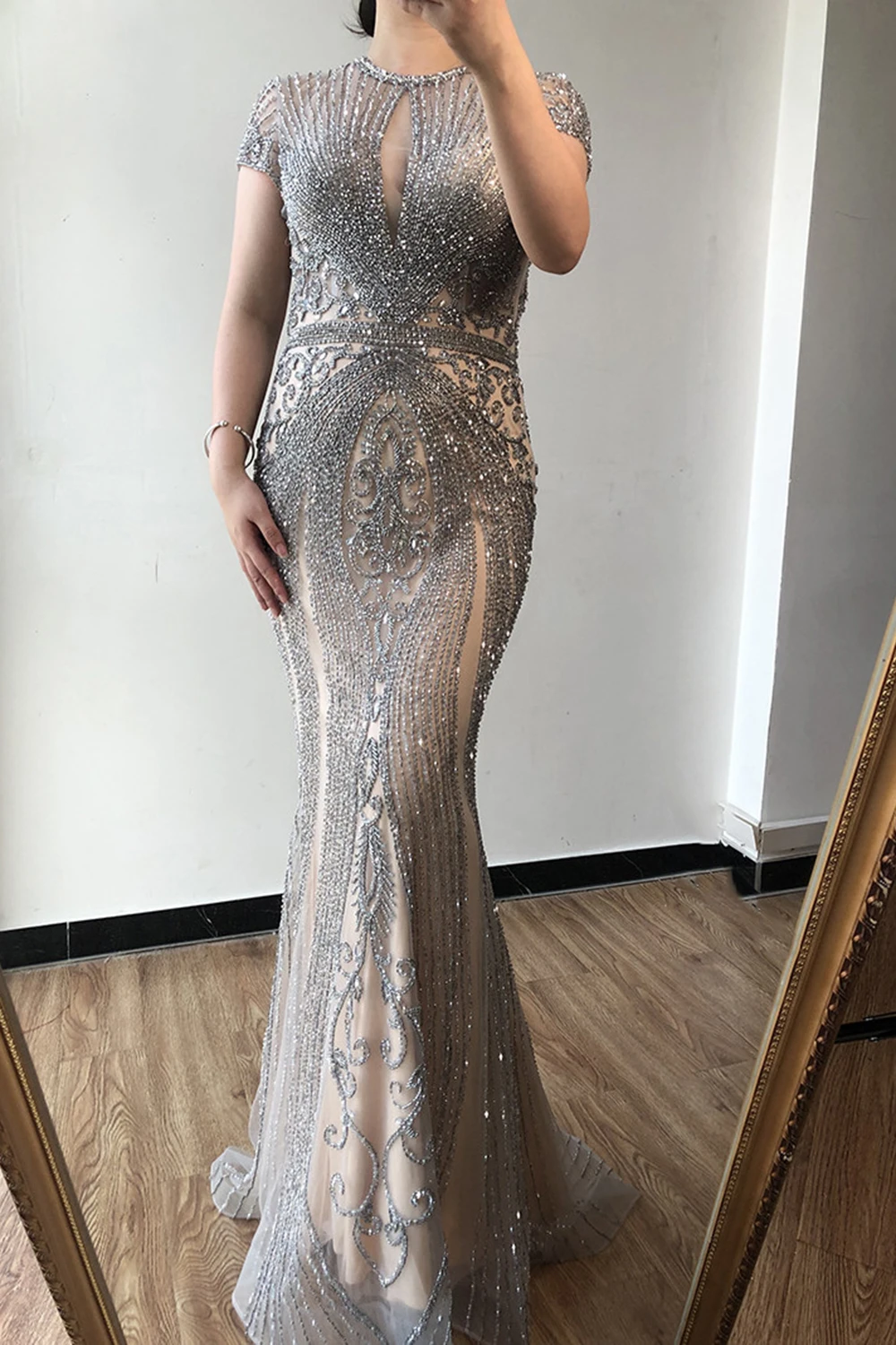 Mermaid Beaded Evening Dresses Luxury Dubai Long Sexy Illusion O Neck Saudi Arabia Formal Party Prom Gowns Vestido De Fiesta