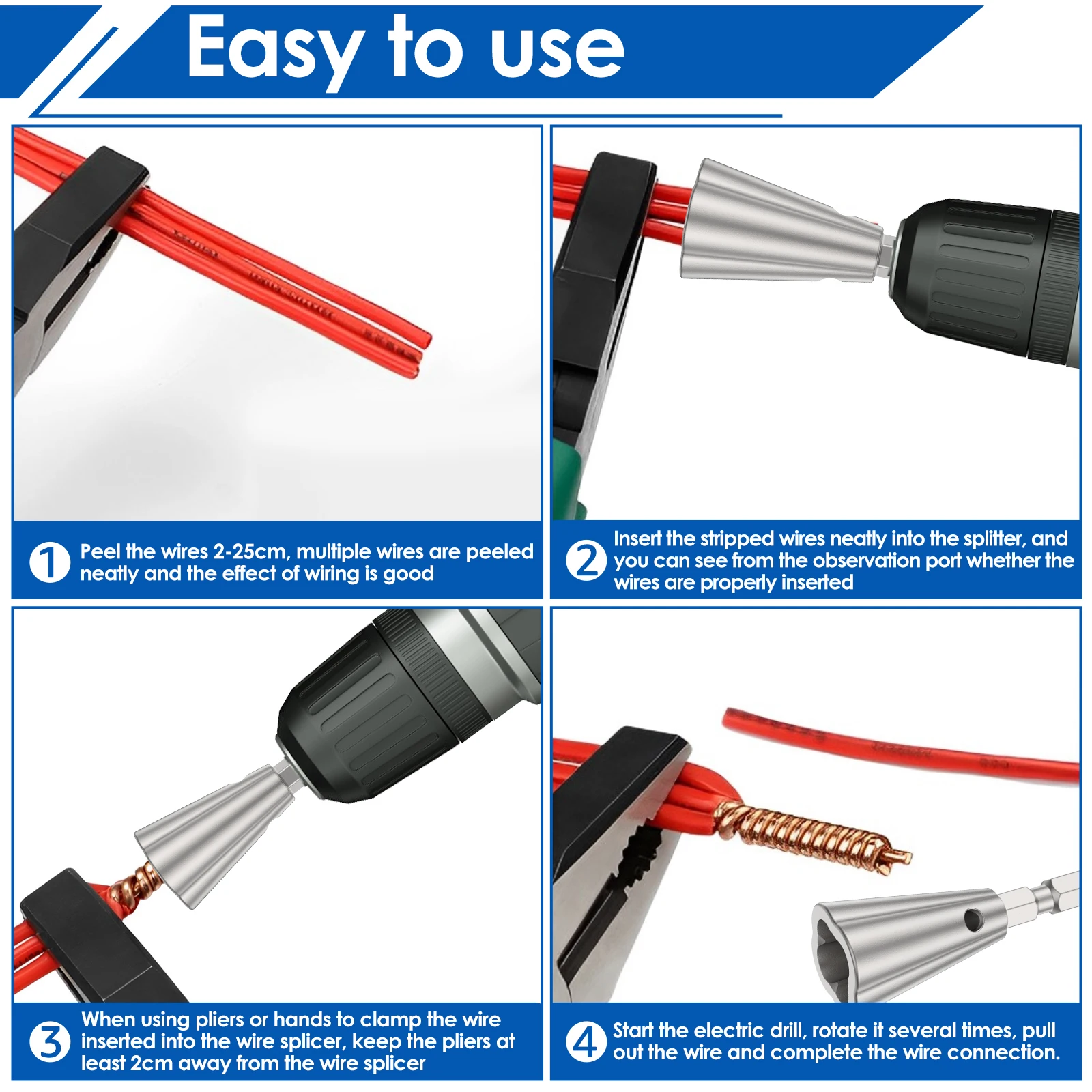 2/4Pcs Wire Stripping Twisting Tool Stainless Steel Wire Twister Connector Automatic Electric Drill Driver Cable Twisting Tool