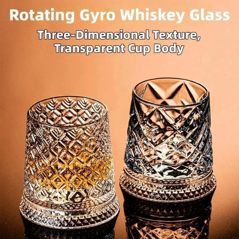62KD Multiple Texture Clear Rotating Whiskeys Cup for Entertainment and Stress Relief Safe Crystal Glass Glassware Gift