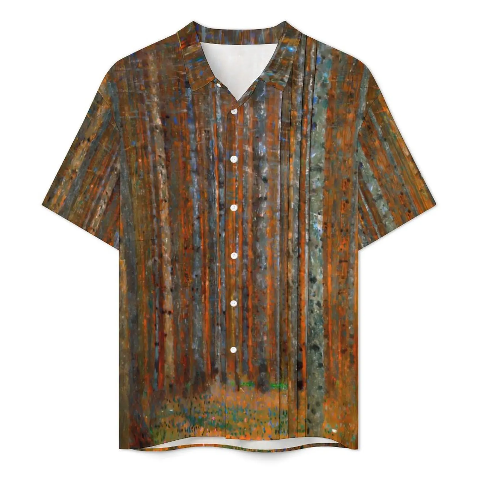 Pine Forest Hawaii Shirt For Man Beach Gustav Klimt Casual Shirts Short Sleeve Y2K Funny Custom Trendy Oversized Blouses