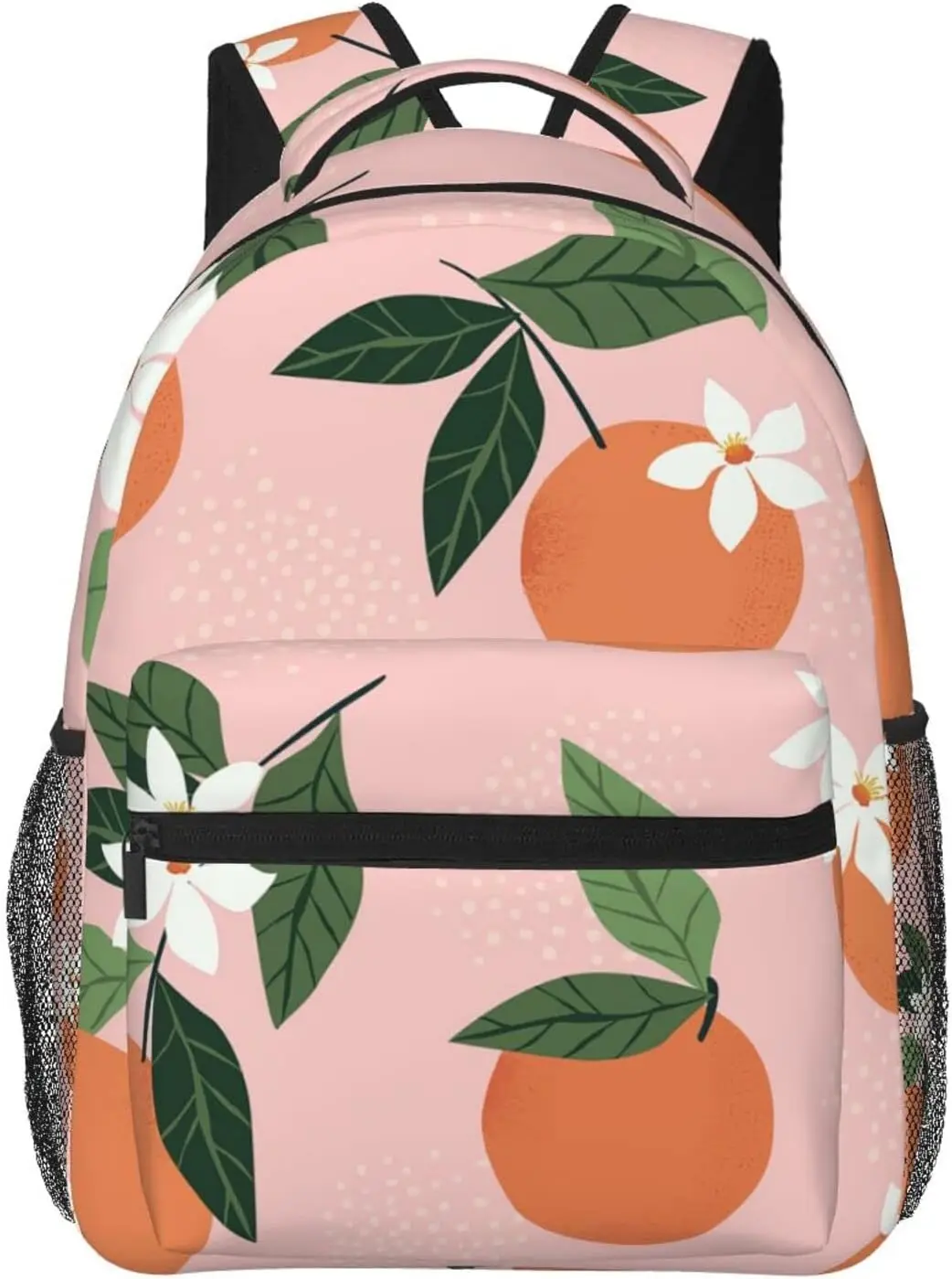 Tropical Oranges Floral Fruits On Pink Leaf Stylish Casual Backpack Laptop Backpacks Pockets Computer Daypack For Work Business