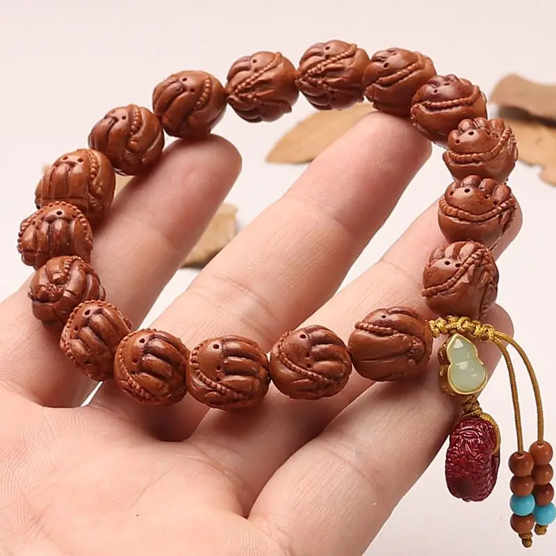 

-Veined Peach Pit Small Size Carving Crafts One-Heart Buddha Bracelet Design Female Single Circle Men Collectable