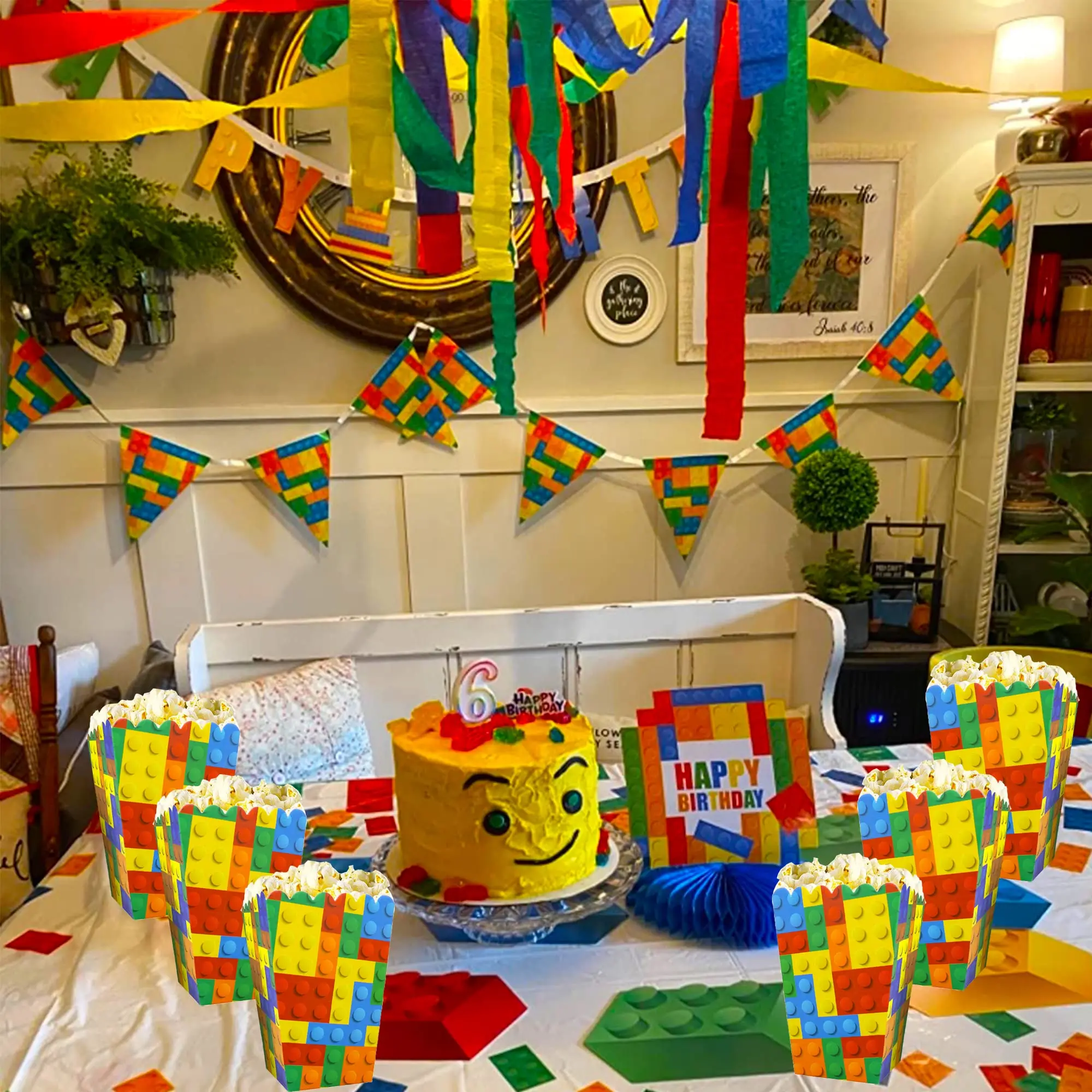 6/12/18 stücke Baustein Popcorn Boxen Alles Gute Zum Geburtstag Party Kinder Jungen Gefälligkeiten Candy Box Popcorn Boxe Dekorationen Veranstaltungen liefert – Detail 5