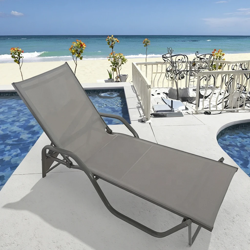 

Stackable Aluminum Chaise Lounge Sun Loungers For Outdoor Patio Beach & Swimming Pool-Leisure Furniture