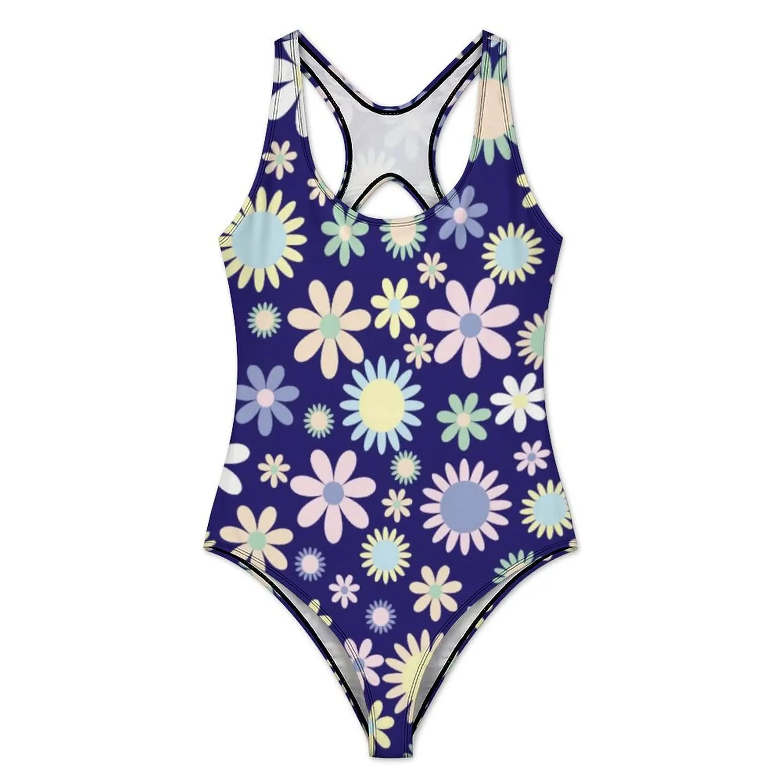Blue Floral Swimsuit Sexy Cute Flowers Print One-Piece Swimwear Push Up Swimsuits Fantasy Vacation Bath Beach Outfits