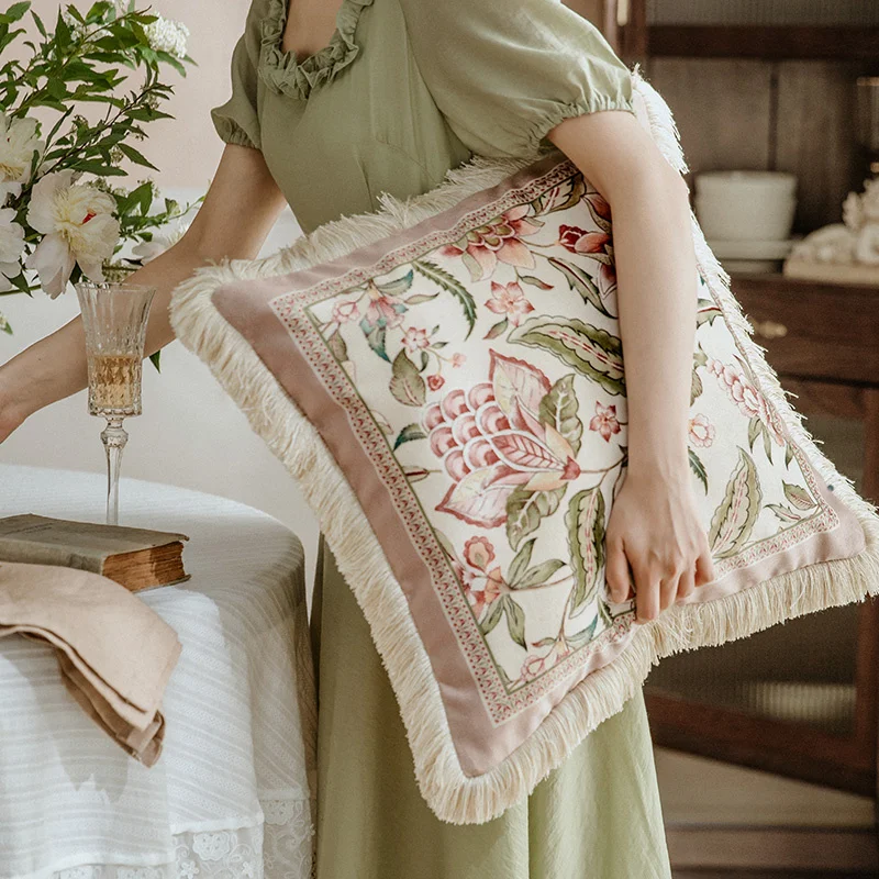 European Style Short Plush Pillow Cover Fashion Home Decor Items Sofa Cushion Dakimakura Pink Floral Pattern 45x45 Customization