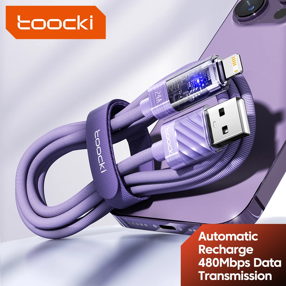 Toocki USB Cable 2.4A Fast Charging Automatic Power Off LED Indicator Data Cable For iPhone 14 13 12 11 ProMax Plus iPad Airpods