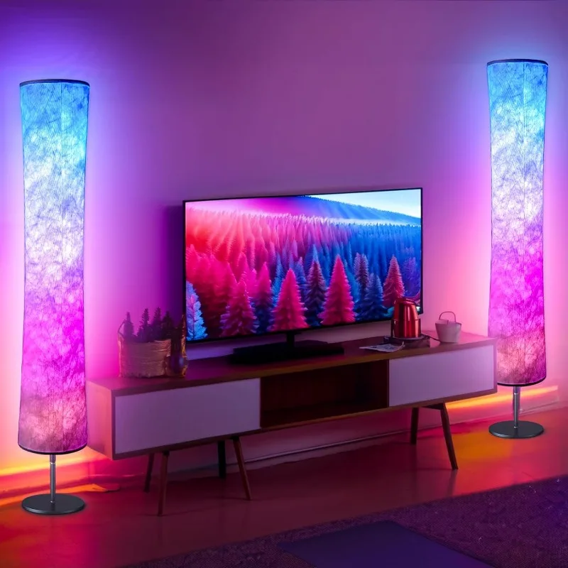 2pcs Floor Lamp, RGB Floor Lamp with 16 Million DIY Colors and Scene Modes, Music Sync and White Fabric Shade