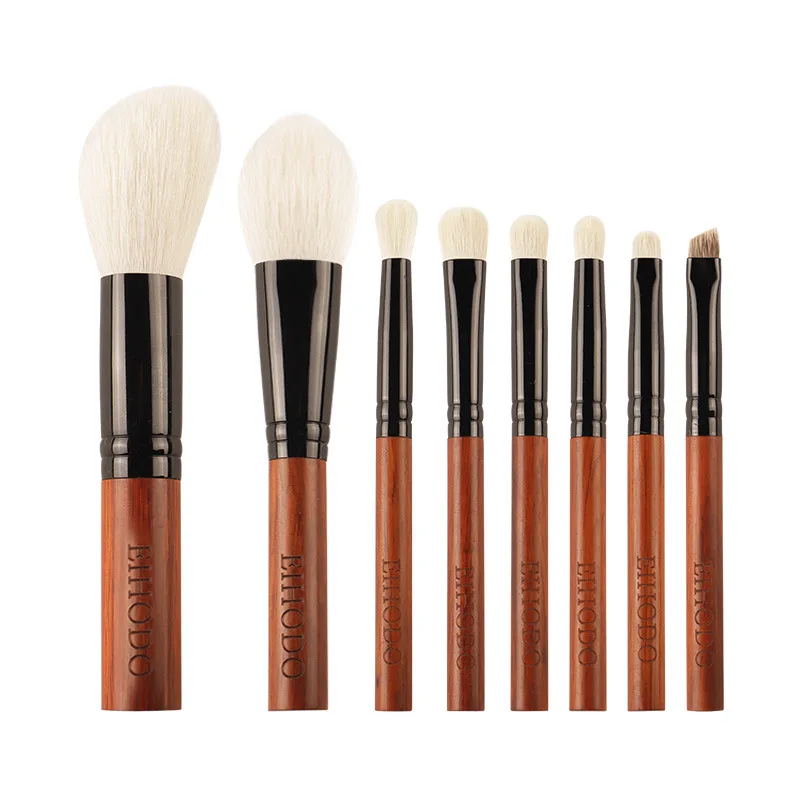 EIHODO Makeup Brush-Luxury Red sandalwood Natural Hair Portable Short Handle 8Pcs Brushes set-Foundation Eyeshadow Powder