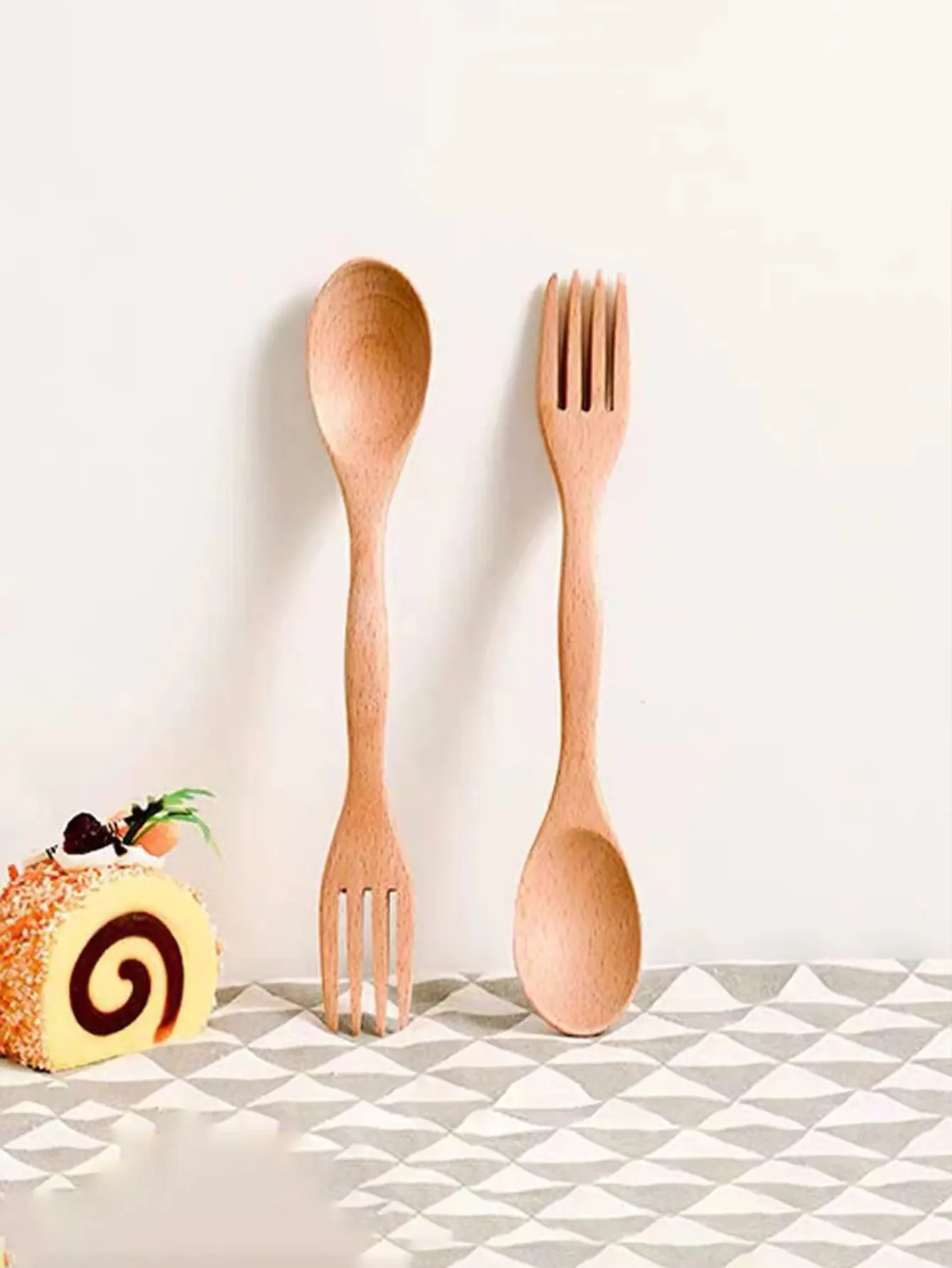 

Double-Headed Solid Wood Salad Spoon and Fork, Japanese-Style Wooden Tableware, Rice Spoon, Wooden Long-Handled Spoon and Fork, Dual-Use, 2 Pieces
