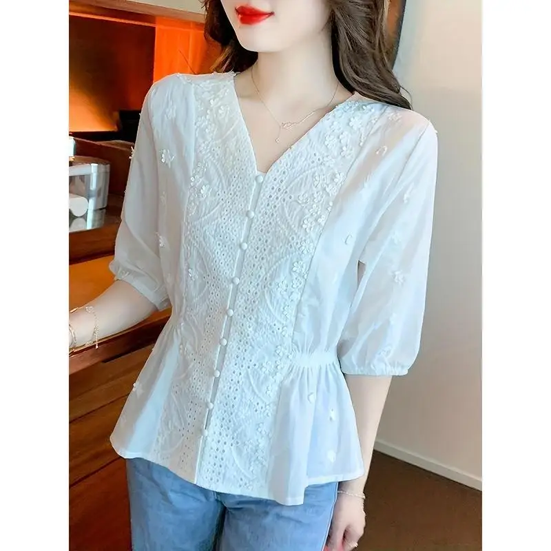 

Embroidered Chiffon Blouse Women's Lace Shirt Spring 2026 Cross-Border Fashion Other Style Other Fabric 100% Other Material