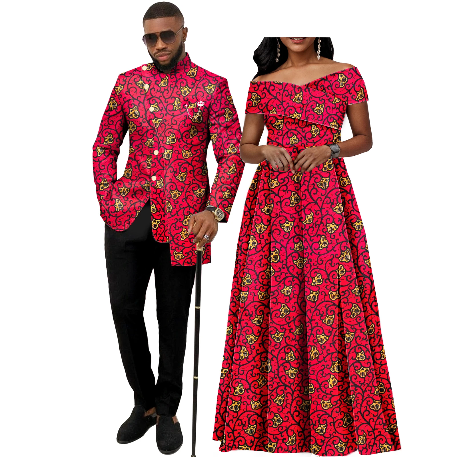 

SEA&ALP African Couple Outfits Matching Sets Men and Women Dashiki Ankara Clothing Attire Party Working