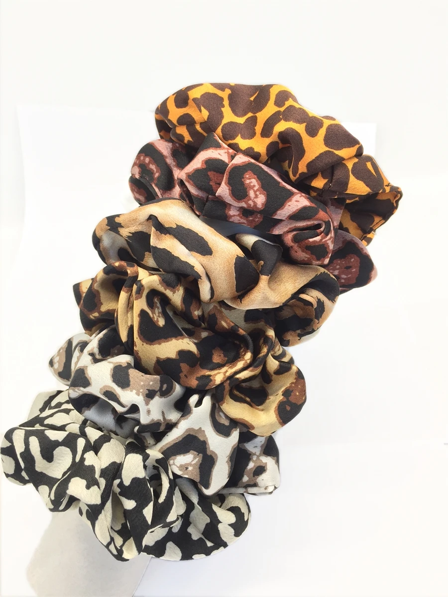 6pcs/lot Print Lady Hair Scrunchies Pack Leopard Elastic Headbands Satin Hair Bands Scrunchy Accessories Ponytail for women