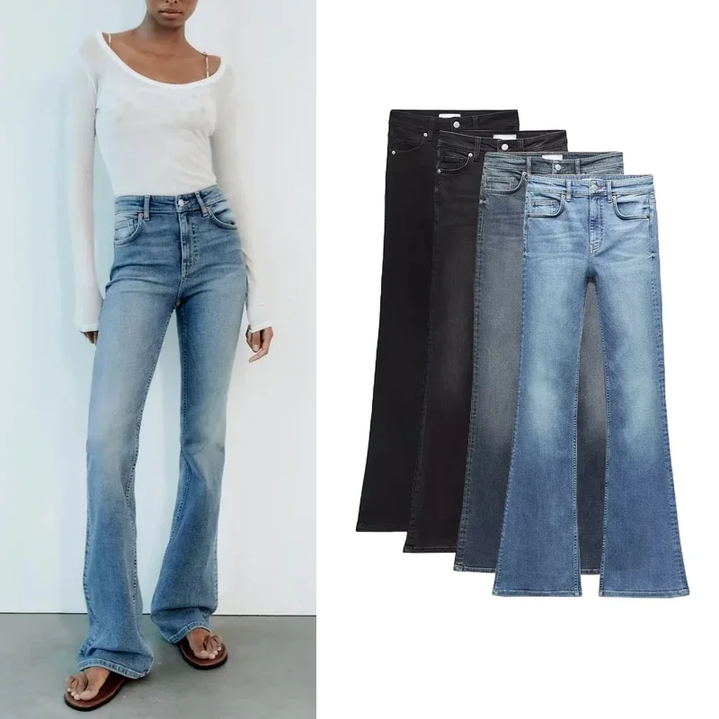 

Spring New Faion Casual Slim Straight Jeans mid Waist Flared Denim Women's High Waist Cotton Stretch Jeans Regular Thines...