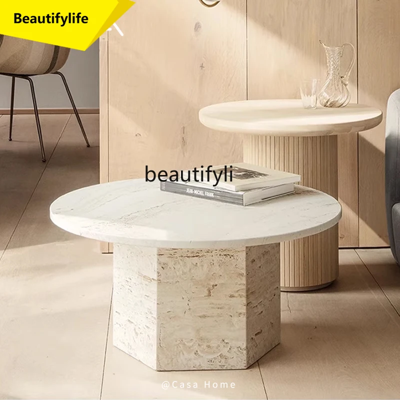 

A57 Living room coffee table round designer coffee table French retro travertine dining table round