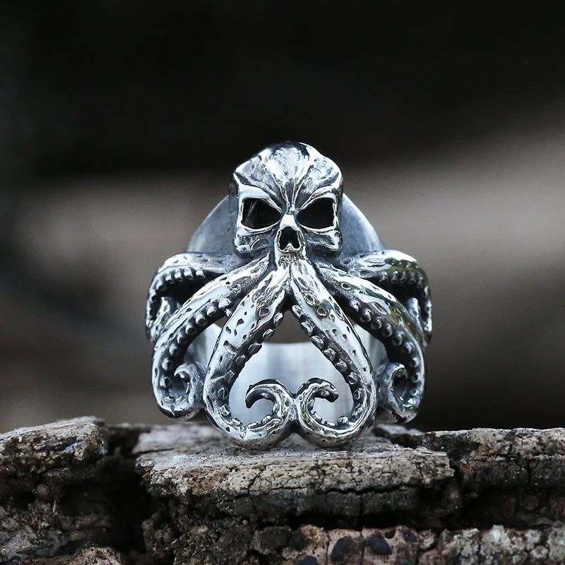 

Dropshipping Christmas Charm Halloween Octopus Skull Punk Stainless Steel Seaman Rings Men Anel Puck Jewelry Gift for Sailor