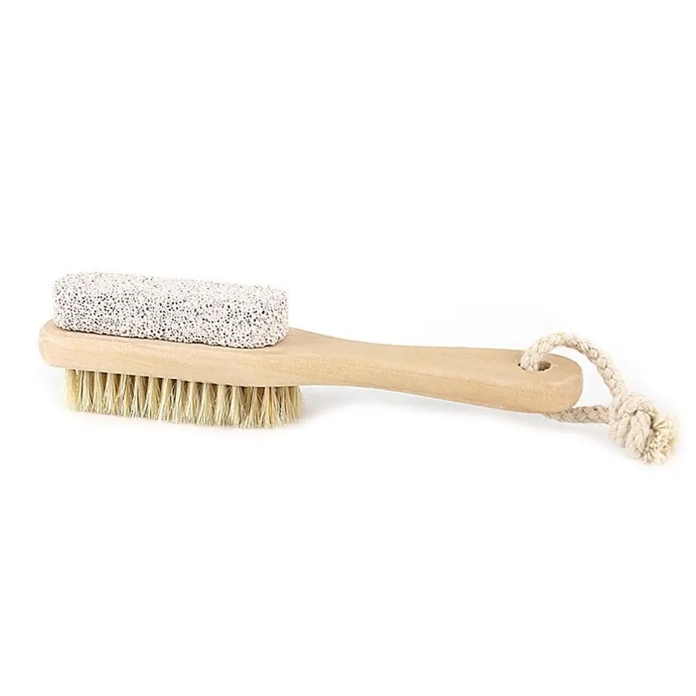 1pc Wood Handle Pumice Stone Foot Brush Scrubber Feet Tool Exfoliating Pedicure Skin Dead Bristle Remover Massage Natural B L4X0