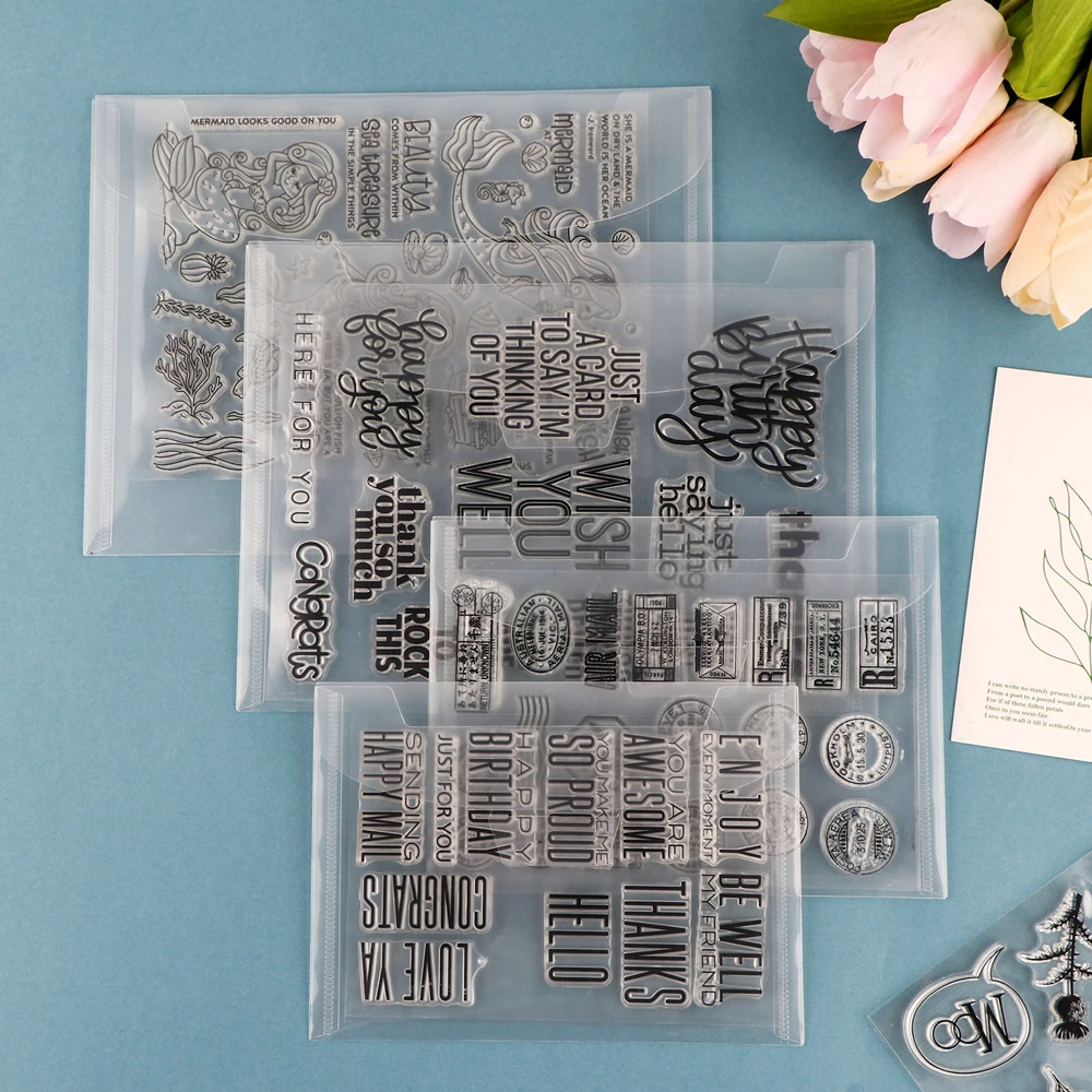 Different Size Clear Stamp & Die Plastic Storage Bags Envelopes Pockets for Cutting Dies Stencil Crafts Organizer Holder