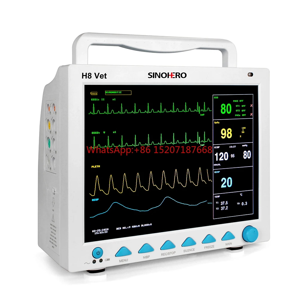 

12.1inch Portable Vet Multi-parameter SINOHERO H8-VET Patient Monitor Veterinary Multiparameter 6 Patient Monitor