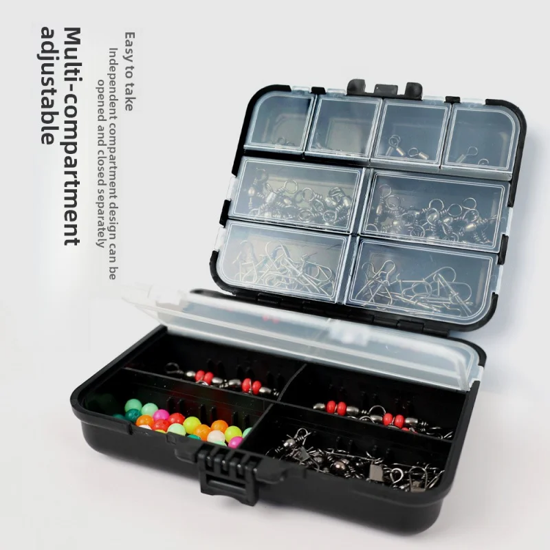 

Портативный органайзер для рыболовных снастей: черный ящик с набором для улучшения приманок и 140 трехзубчатыми вертлюгами-стопорами, маленькая коробка для рыболовных принадлежностей