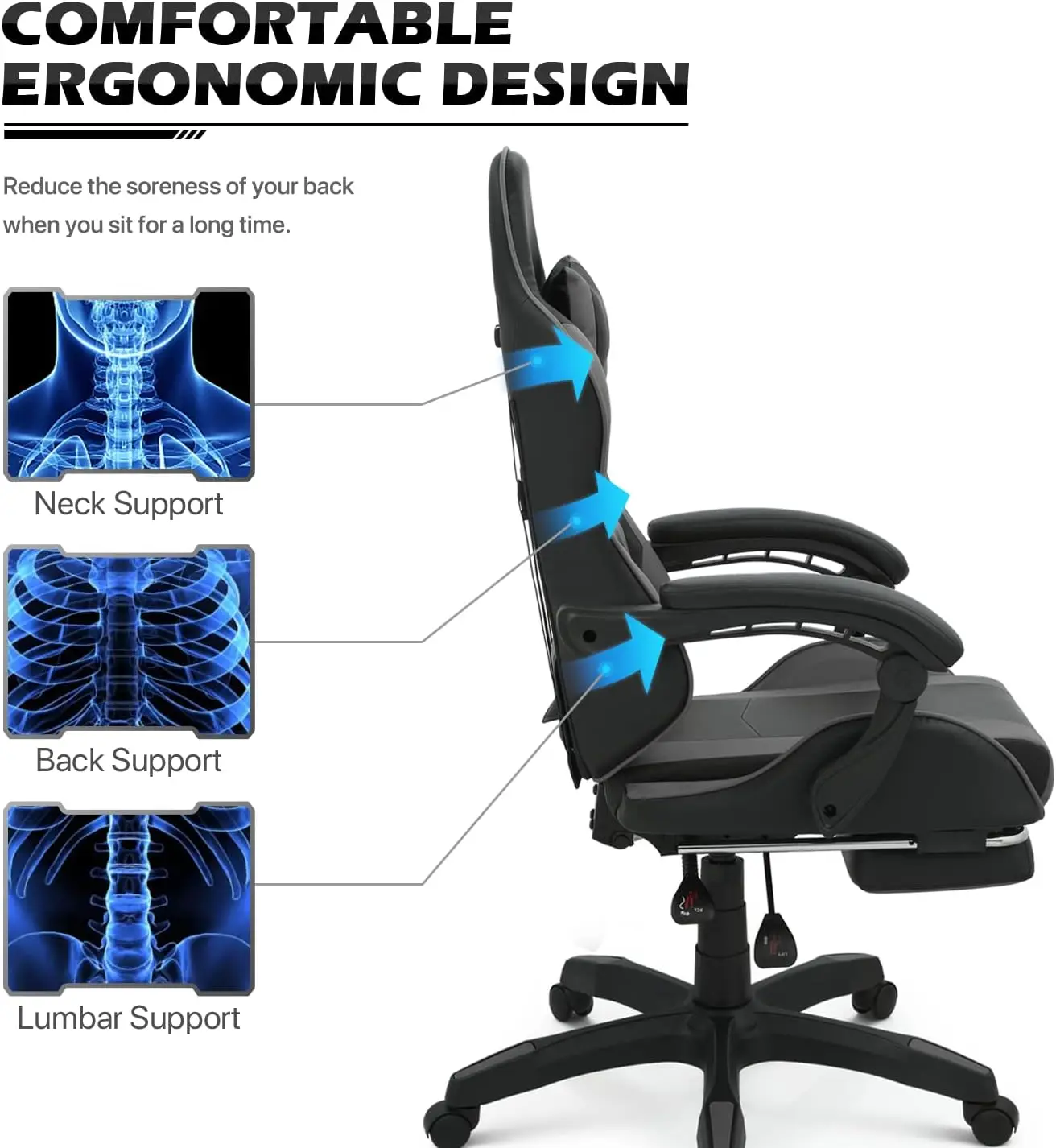 Factory Gaming Office Chair High Back Computer Chair with Headrest and Lumbar Support Ergonomic Footrest Adjustable Gamer Chairp