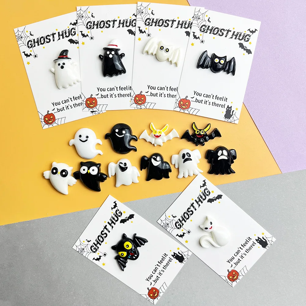 

10 шт., карманные карты с призраком на Хэллоуин и мини-призраком из смолы, сумки для закусок на Хэллоуин, декоративные карты, мини-украшения для подарочной коробки