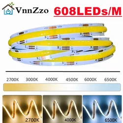 608 LEDs/M FCOB CCT LED Light Strip  High Density Flexible FOB COB 10mm Led Lights RA90 2700K To 6000K Linear Dimmable DC12V/24V