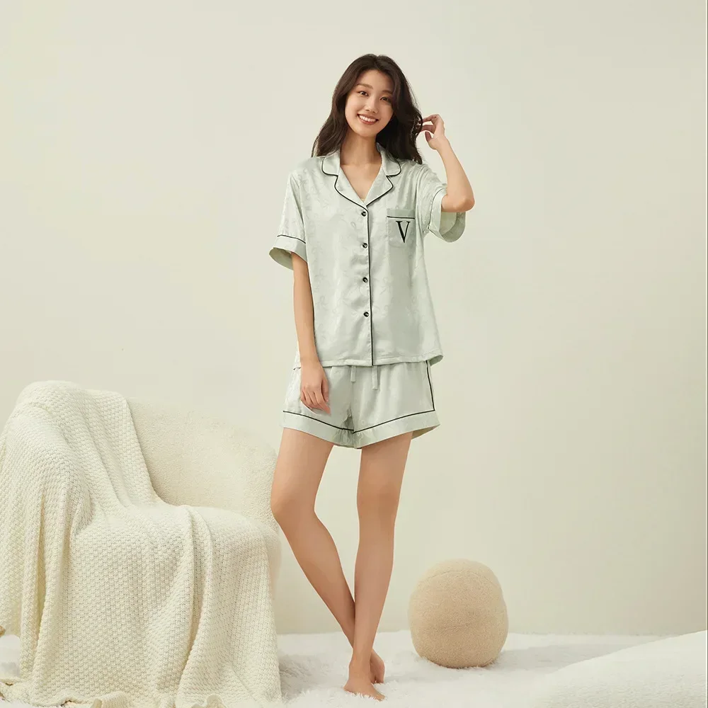 

Secret same style bow streamer jacquard elastic satin pajamas women's