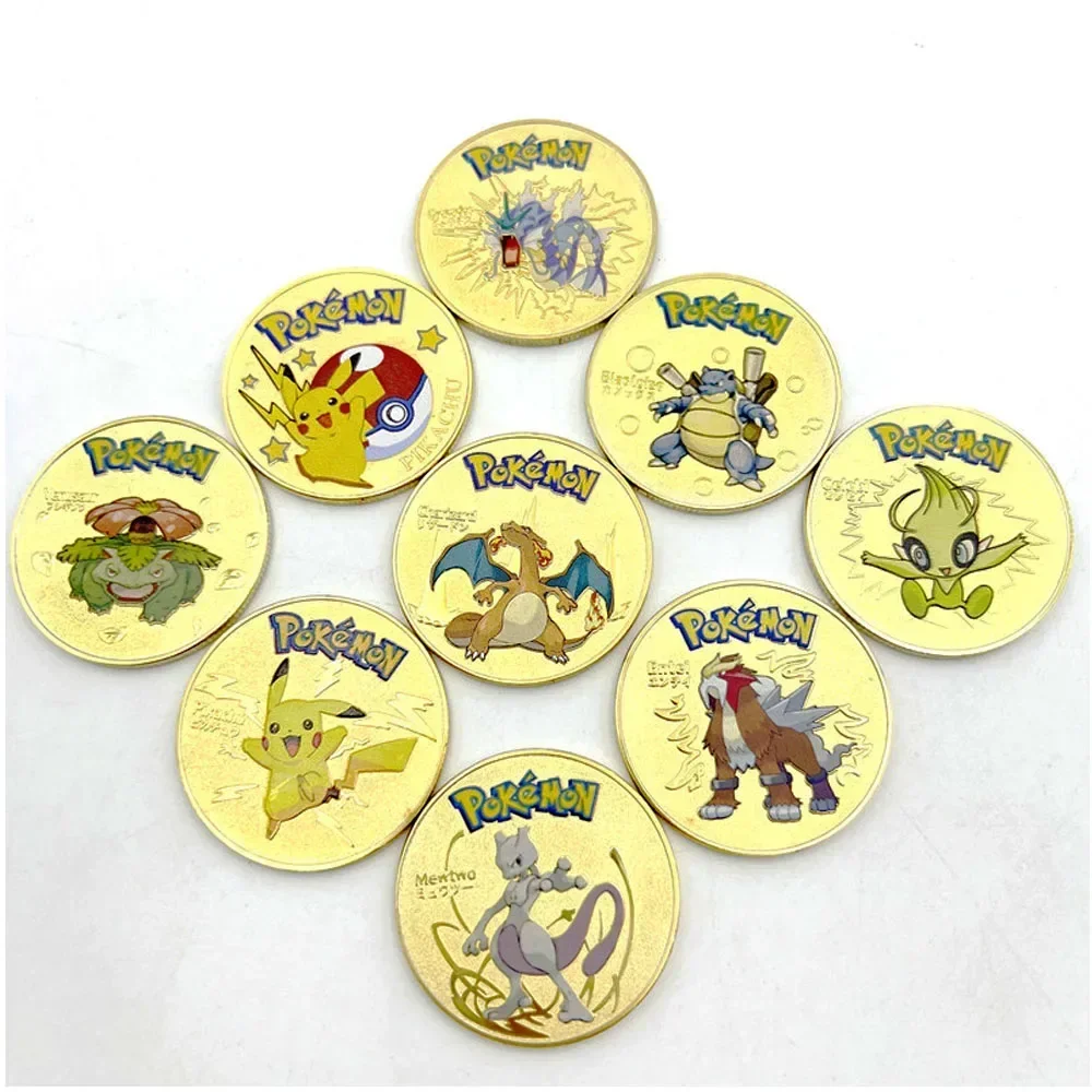 Pokemon Gold Coins Pikachu Anime Commemorative Coin Charizard Golden Round Metal Coin Toys