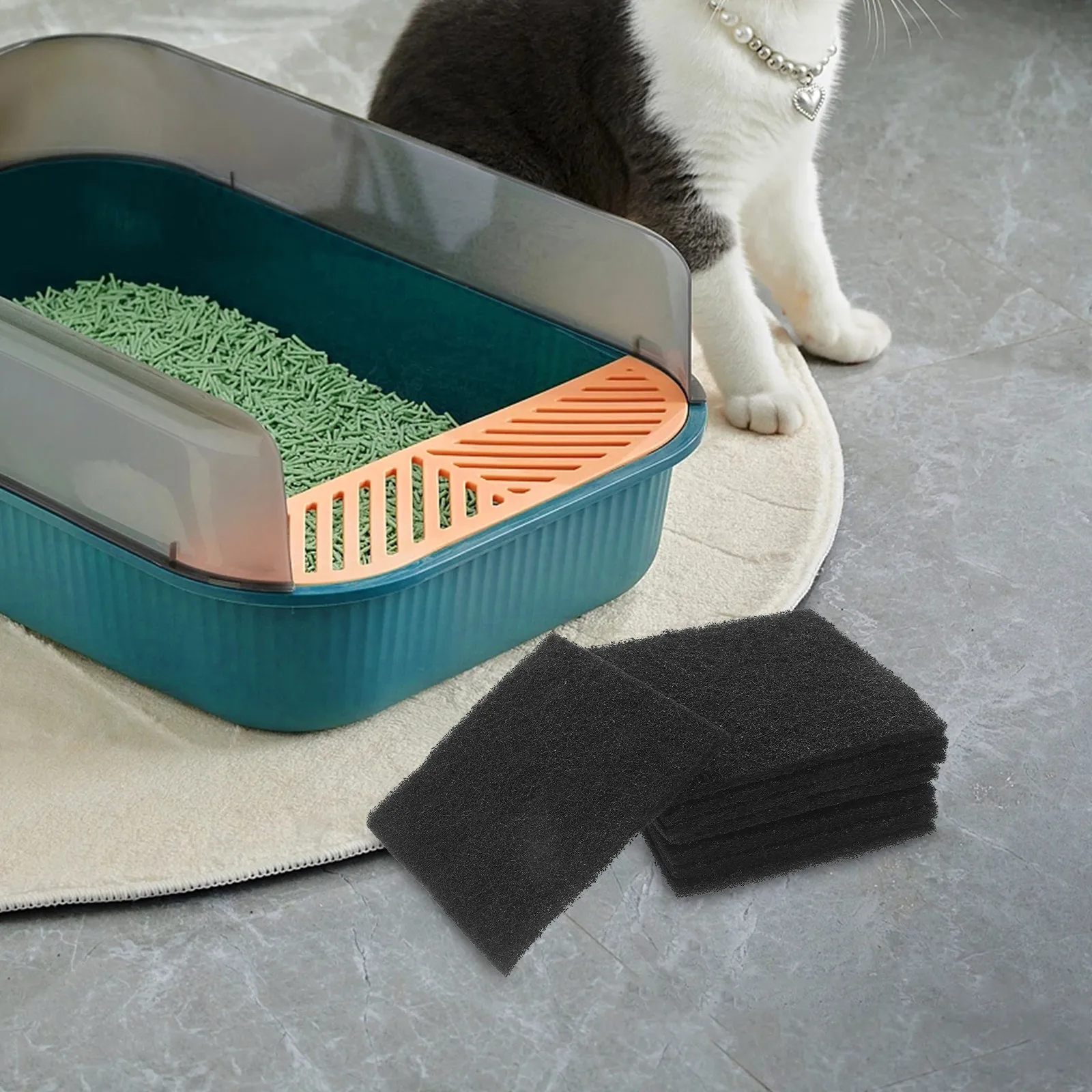 8Pcs Activated Carbon Filter Pads Kitchen Compost Bin Odors Control Cat Litter Box Charcoal Deodorizer Replacement