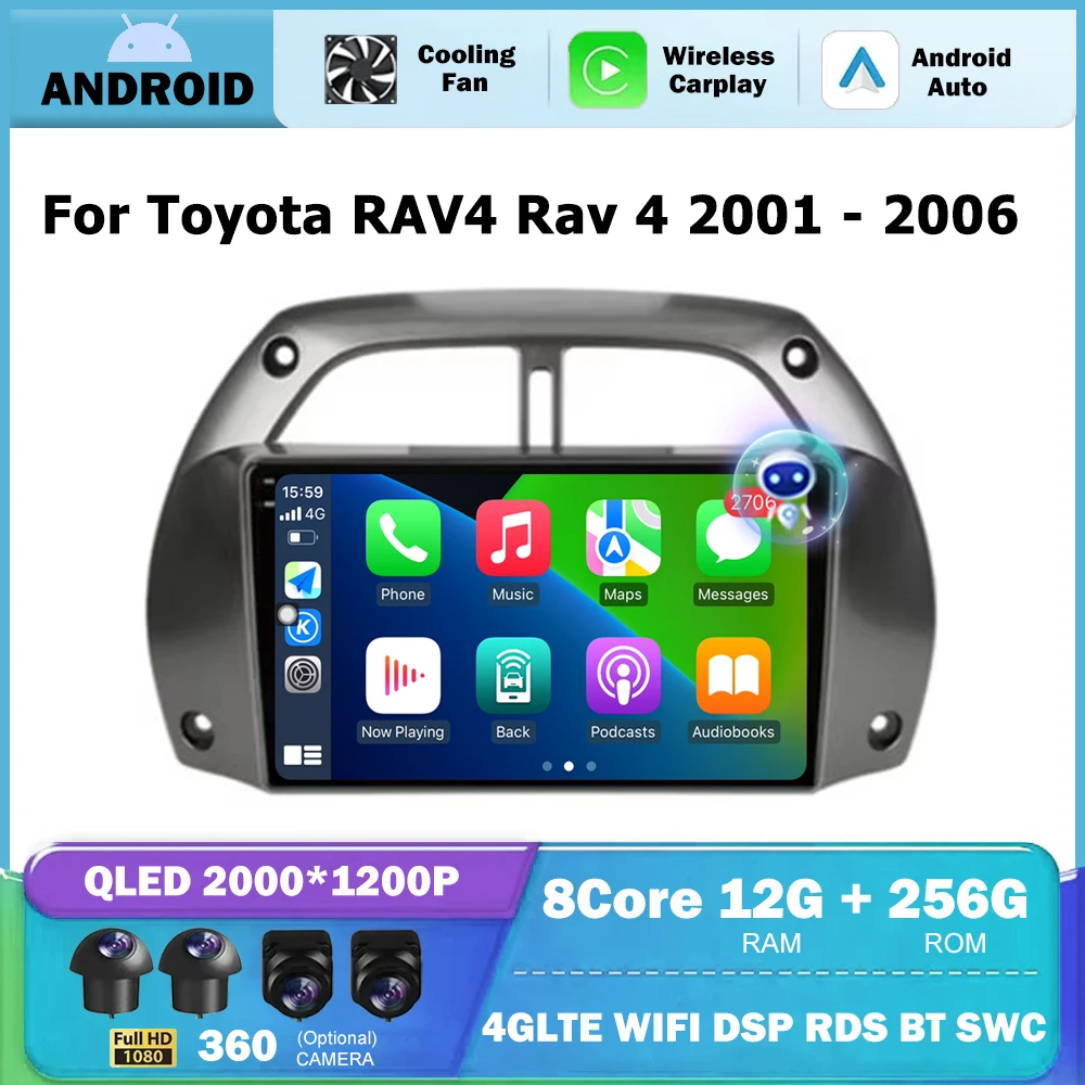 

9-дюймовый Android-авто для Toyota RAV4 Rav 4 2001-2006 4G WIFI Автомобильный радиоприемник Мультимедийный GPS-плеер Стерео головное устройство Carplay BT DSP