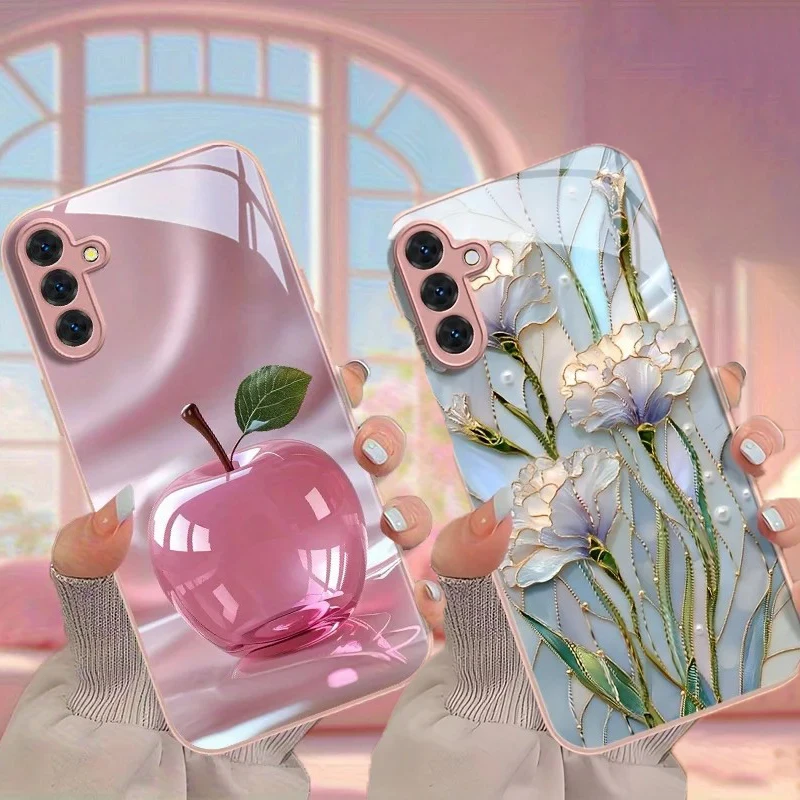 Luxury Retro Floral Tempered Glass Phone Case for Samsung A36 A26 A56 A16 A55 A15 A34 A25 A54 A24 A14 A05 A04 A40e A73 A34 4G 5G