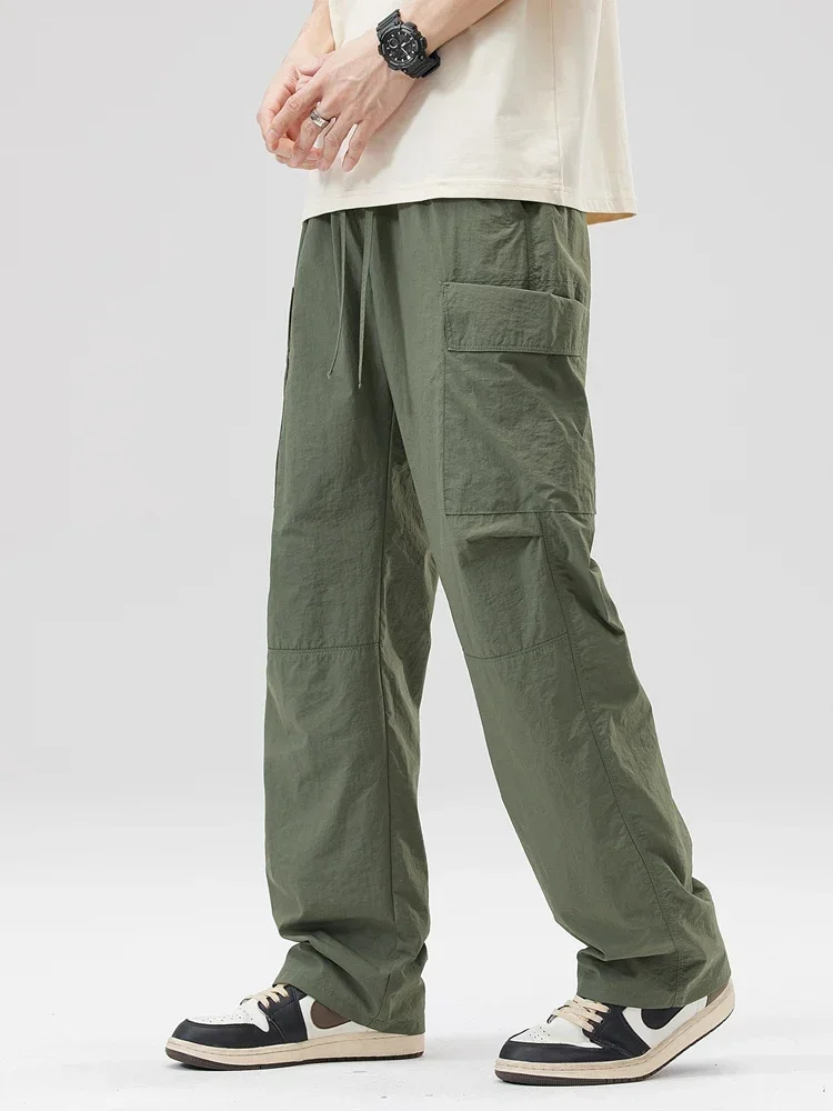 LIBIELIY 2024 New Spring Summer Cargo Pants Men Streetwear Multi-Pockets Quick Dry Nylon Casual Pants Loose Straight Trousers M