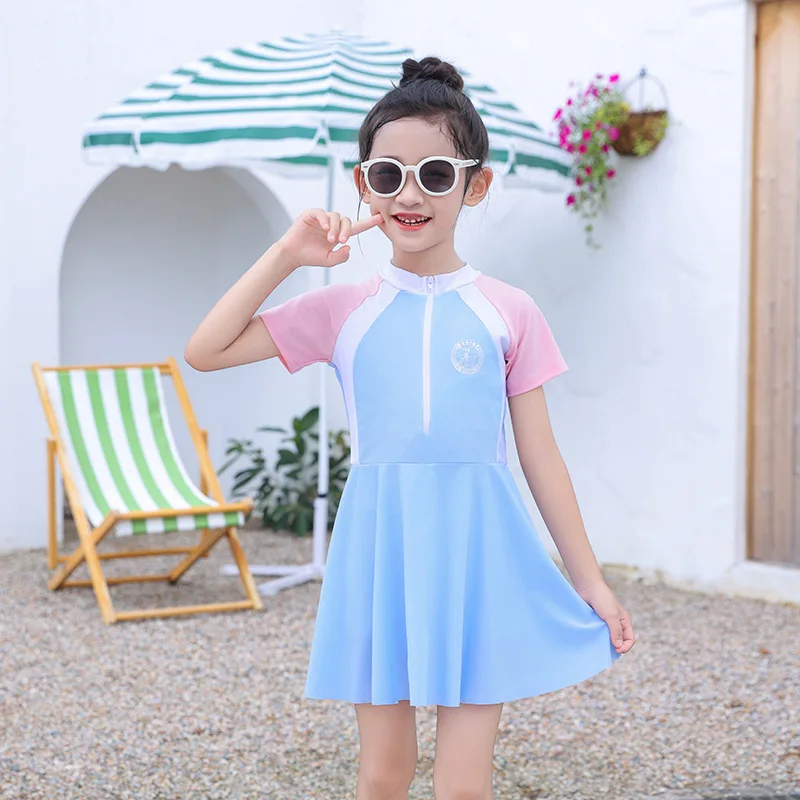 Children's Swimsuit for Girls, Medium to Large Girls' Quick-Dry Swimsuit, Princess One-Piece Skirt, Student Professional Swimwea