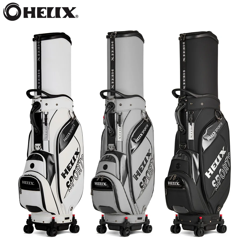 HELIX PU Leather Golf Bag with Wheels and Retractable Top Cover for Travel