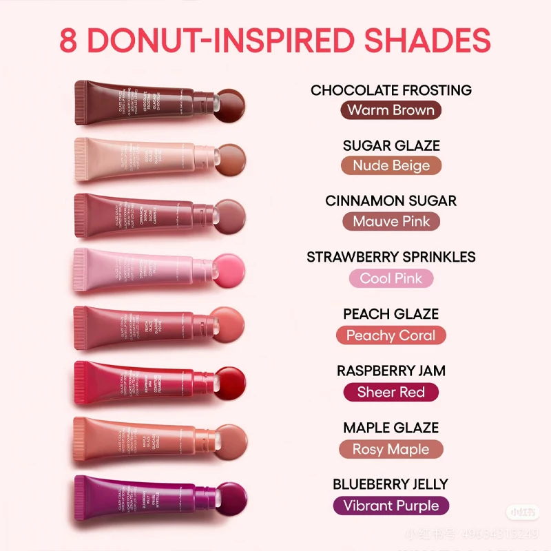 새로운 틴티드 폴리펩타이드 립글로스 세럼 과일 도넛 립 오일 메이크업 립 글로우 가벼운 수분 공급 밤 시어 버터 쉬어 글레이즈