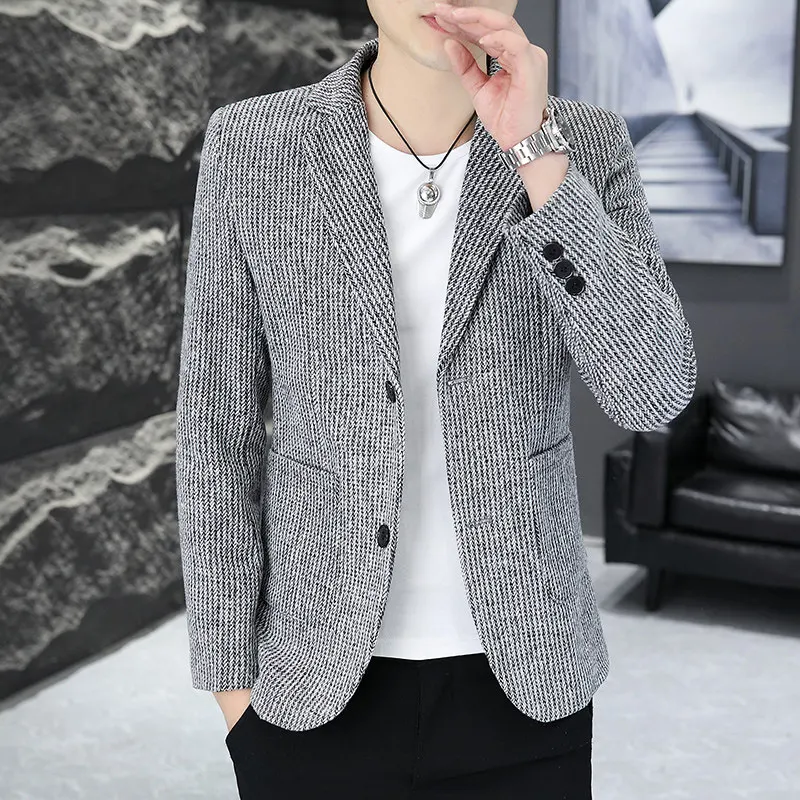 

Slim Fit Men's Stripe Suit Casual Sli Versatile Spring Autumn Trendy Small Western Sle Jaet Anti-Wrinkle Polyester Co...