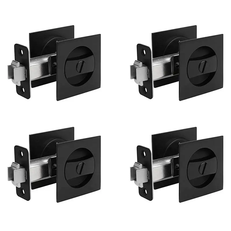 

4X Pocket Door Lock, Matte Black Contemporary Privacy Square Pocket Door Hardware, Black Sliding Pocket Door Lock