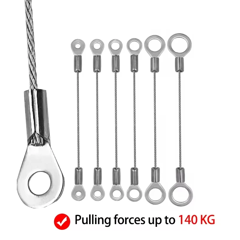 4PCS Stainless Steel Cable Ring Terminal, 1/1.5/2mm Stainless Steel Wire Rope, 304 Stainless Steel Customized Rope